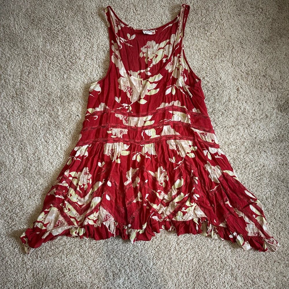 Free People Red and Cream Floral Top